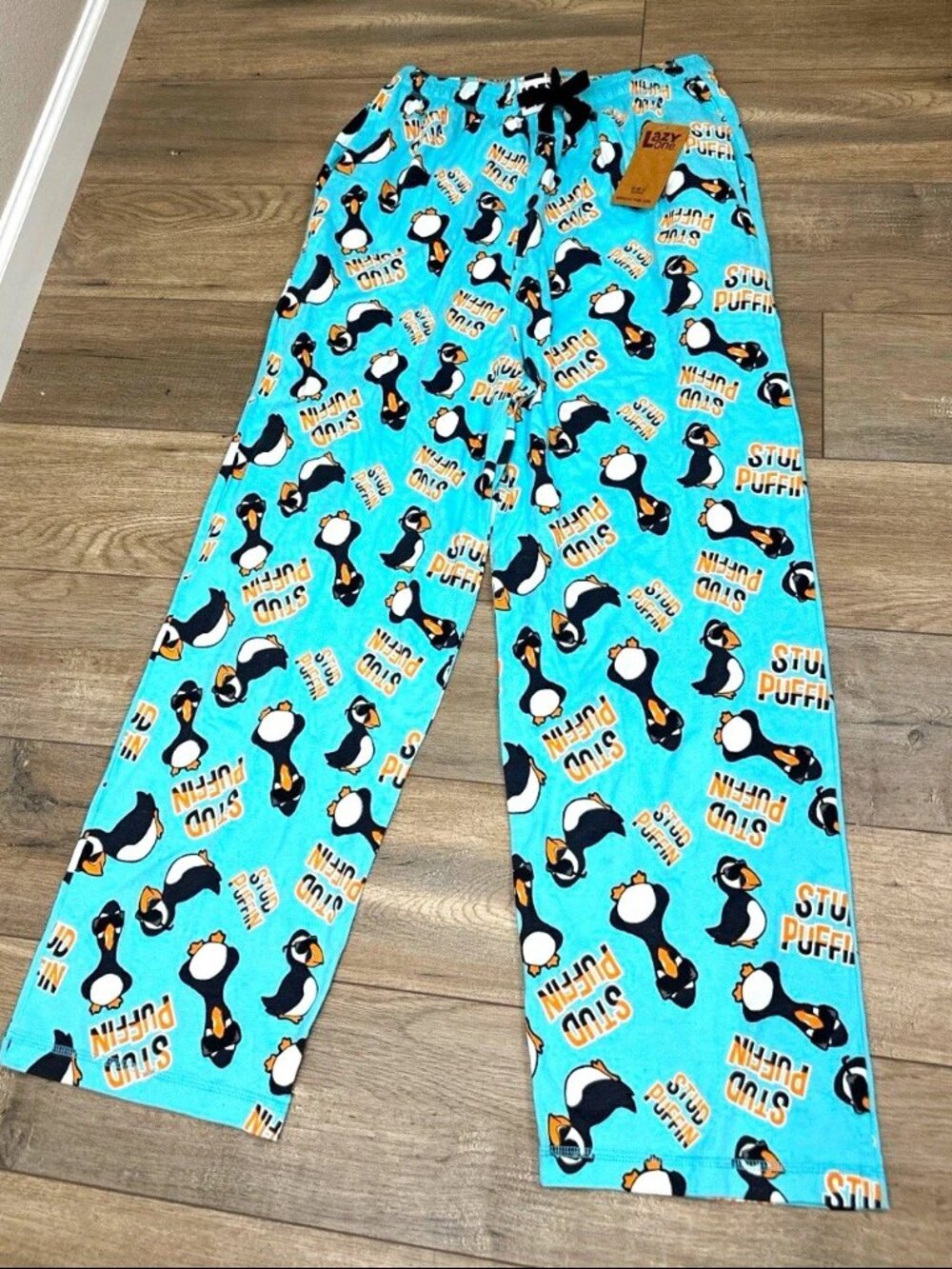 LazyOne Unisex Puffin Pajama Lounge Pants Blue 100% Cotton Size L